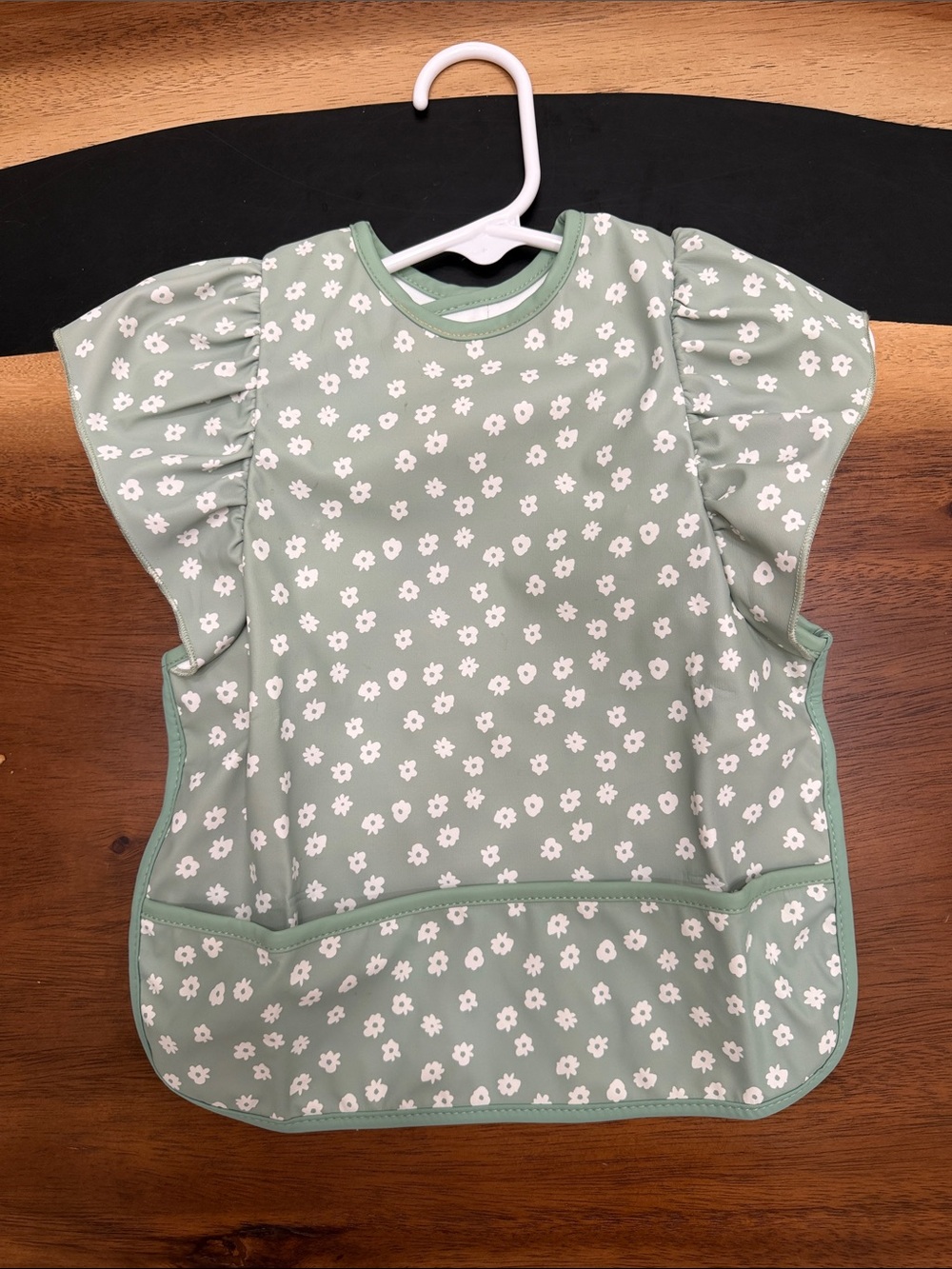 cloud island Sage Green Floral Waterproof Bib with Ruffle Sleeves